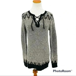 Ruff Hewn Gray and Black Knit Sweater with ties